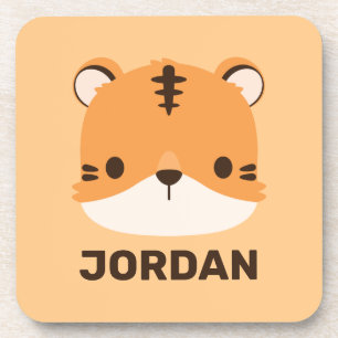Cute Tiger with Personalized Name Beverage Coaster