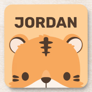 Cute Tiger with Personalized Name Beverage Coaster