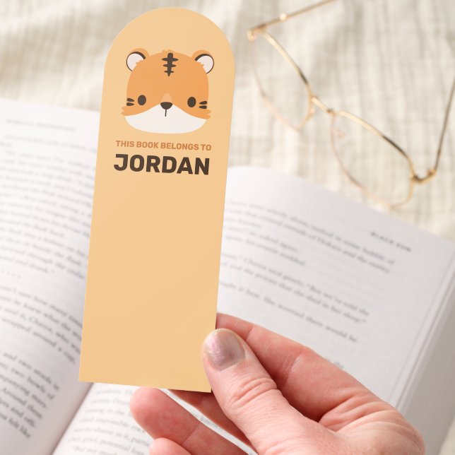 Cute Tiger with Personalized Name Bookmarks (Hand)