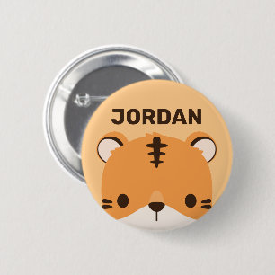 Cute Tiger with Personalized Name Button