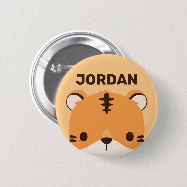 Cute Tiger with Personalized Name Button (Front & Back)