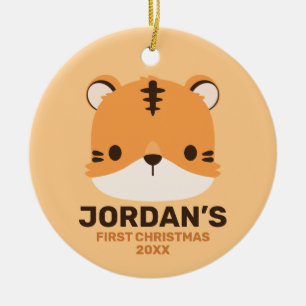Cute Tiger with Personalized Name Ceramic Ornament