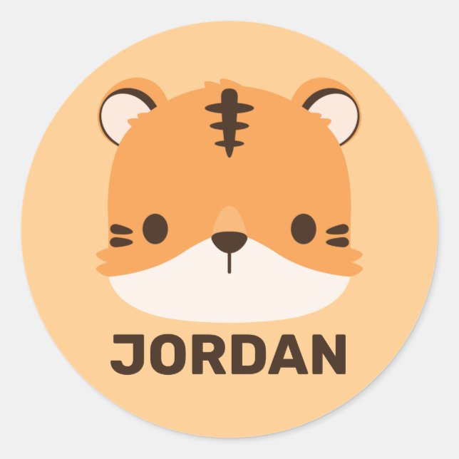 Cute Tiger with Personalized Name Classic Round Sticker (Front)