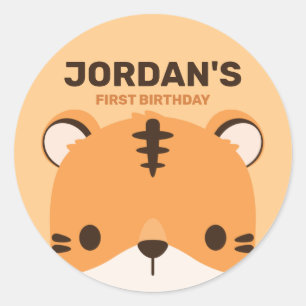 Cute Tiger with Personalized Name Classic Round Sticker