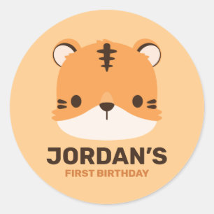 Cute Tiger with Personalized Name Classic Round Sticker