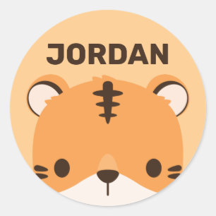 Cute Tiger with Personalized Name Classic Round Sticker
