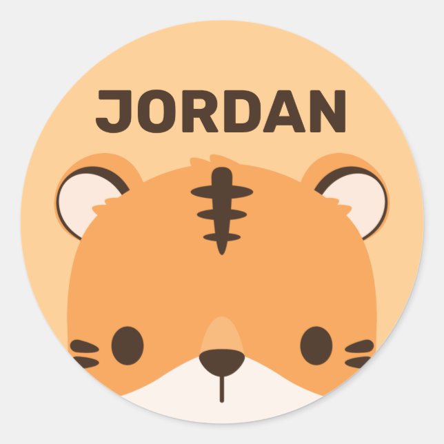 Cute Tiger with Personalized Name Classic Round Sticker (Front)
