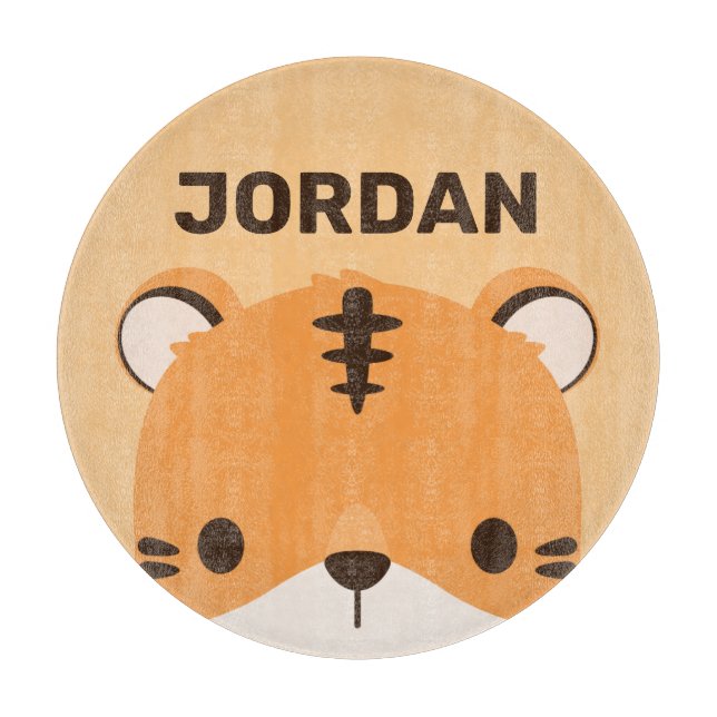 Cute Tiger with Personalized Name Cutting Board (Front)