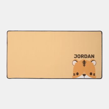 Cute Tiger With Personalized Name Desk Mat by chingchingstudio at Zazzle