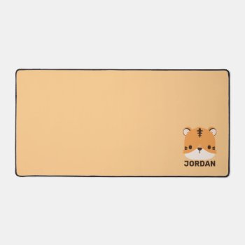 Cute Tiger With Personalized Name Desk Mat by chingchingstudio at Zazzle