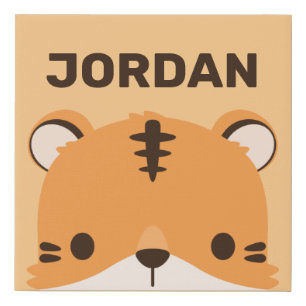 Cute Tiger with Personalized Name Faux Canvas Print