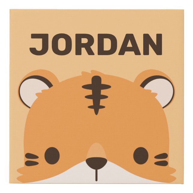 Cute Tiger with Personalized Name Faux Canvas Print (Front)