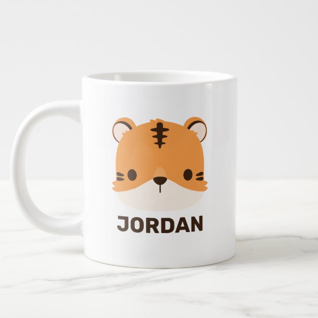 Cute Tiger with Personalized Name Giant Coffee Mug (Left)
