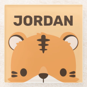 Cute Tiger with Personalized Name Glass Coaster