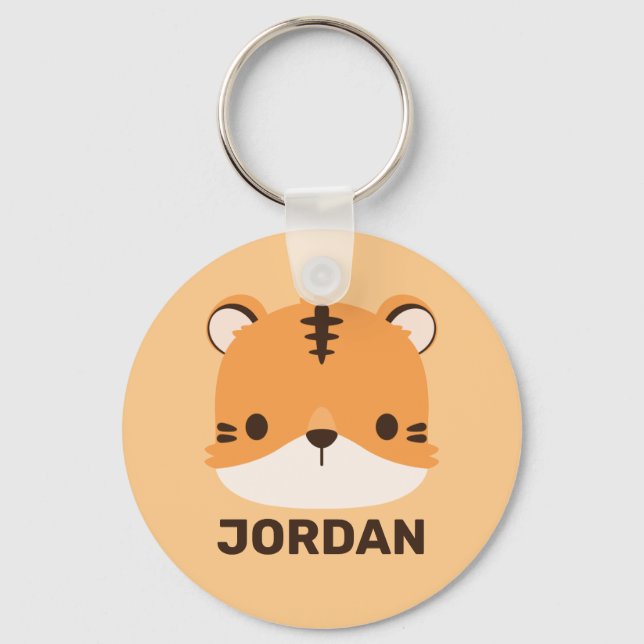 Cute Tiger with Personalized Name Keychain (Front)