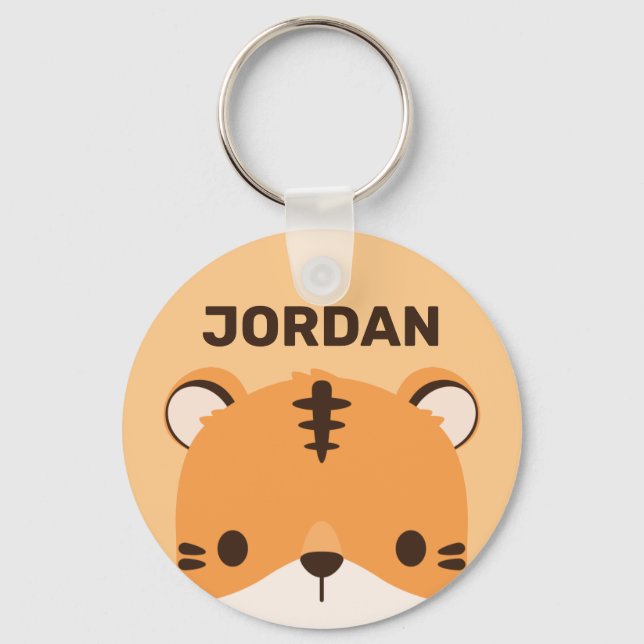 Cute Tiger with Personalized Name Keychain (Front)