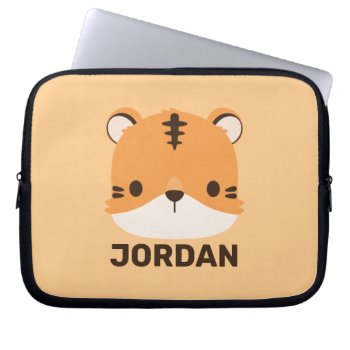 Cute Tiger With Personalized Name  Laptop Sleeve by chingchingstudio at Zazzle