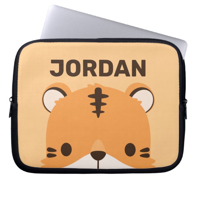 Cute Tiger with Personalized Name Laptop Sleeve (Front)