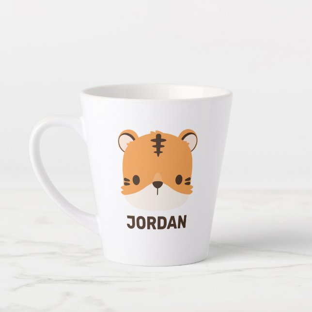 Cute Tiger with Personalized Name Latte Mug (Left)