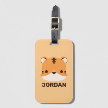 Cute Tiger With Personalized Name Luggage Tag by chingchingstudio at Zazzle