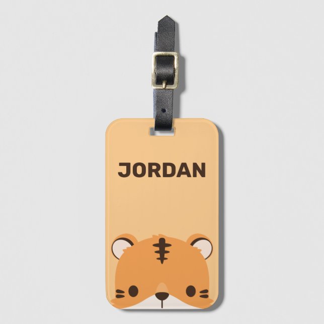 Cute Tiger with Personalized Name Luggage Tag (Front Vertical)