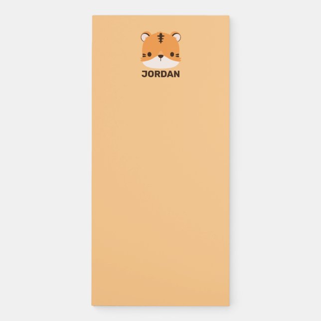 Cute Tiger with Personalized Name Magnetic Notepad (Front)