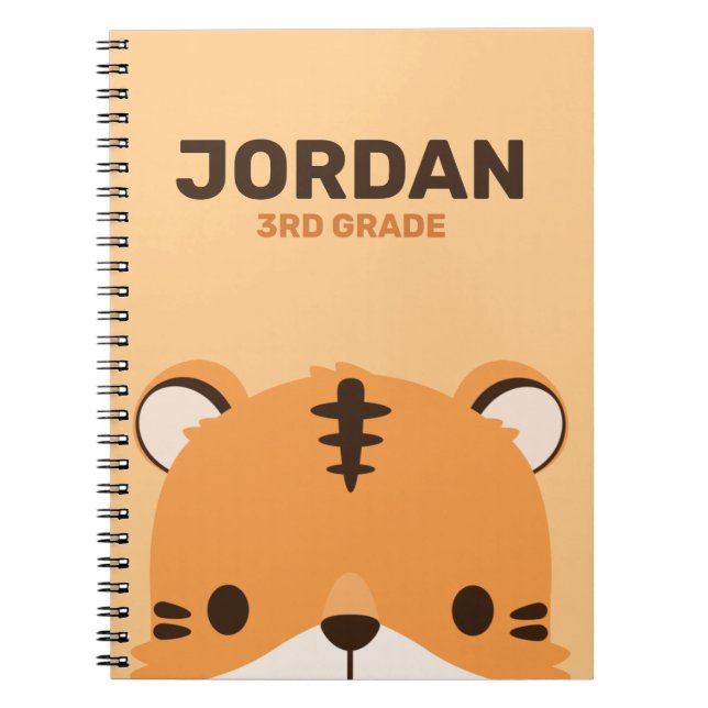 Cute Tiger with Personalized Name Notebook (Front)