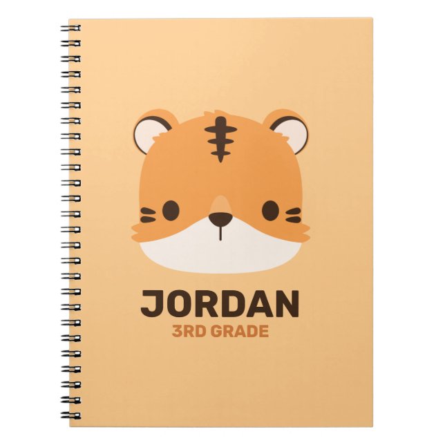 Cute Tiger with Personalized Name Notebook (Front)