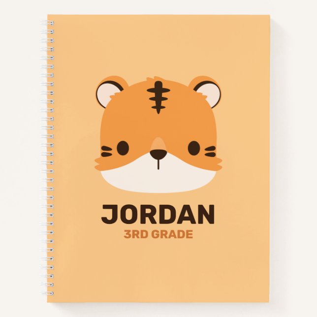 Cute Tiger with Personalized Name Notebook (Front)
