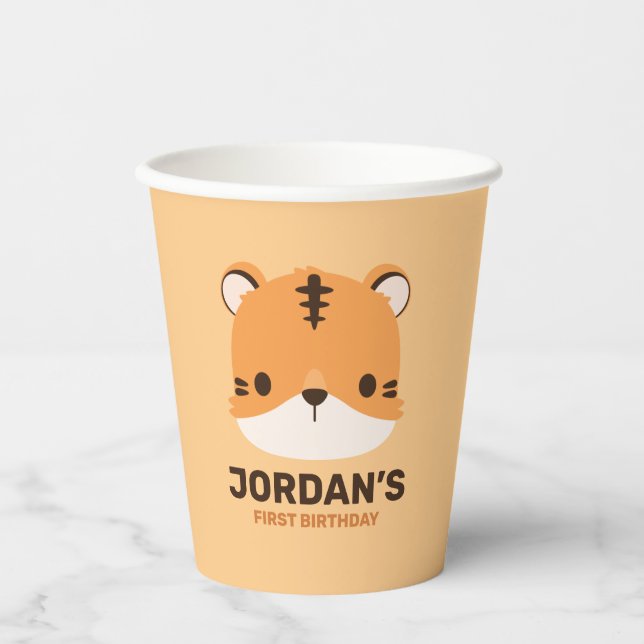 Cute Tiger with Personalized Name Paper Cups (Front)