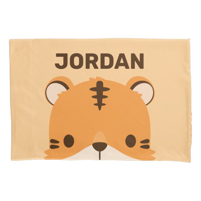 Cute Tiger with Personalized Name Pillow Case (Front)