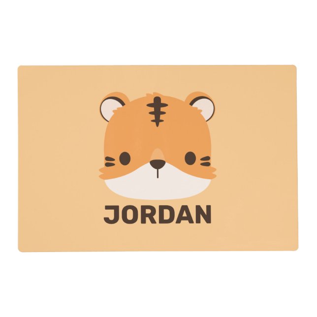 Cute Tiger with Personalized Name Placemat (Front)