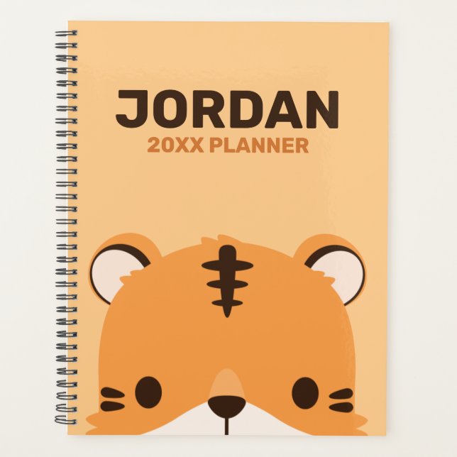Cute Tiger with Personalized Name Planner (Front)
