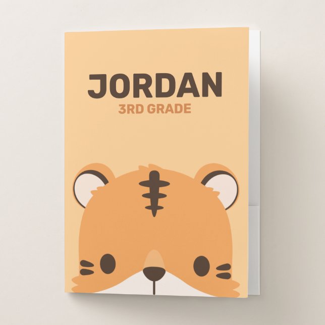 Cute Tiger with Personalized Name Pocket Folder (Front)