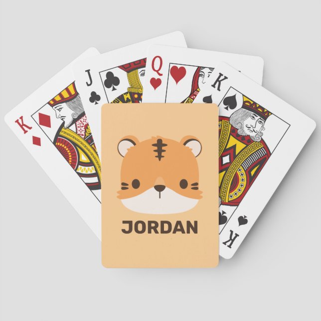 Cute Tiger with Personalized Name Poker Cards (Back)