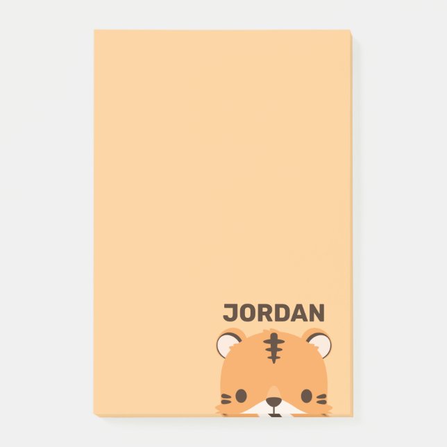 Cute Tiger with Personalized Name Post-it Notes (Front)