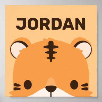 Cute Tiger With Personalized Name Poster by chingchingstudio at Zazzle
