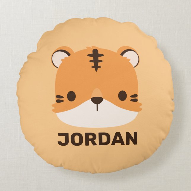 Cute Tiger with Personalized Name Round Pillow (Front)