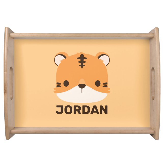 Cute Tiger with Personalized Name Serving Tray (Front)