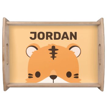 Cute Tiger With Personalized Name Serving Tray by chingchingstudio at Zazzle
