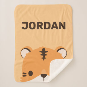 Cute Tiger with Personalized Name Sherpa Blanket