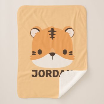 Cute Tiger With Personalized Name Sherpa Blanket by chingchingstudio at Zazzle