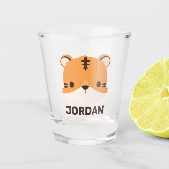 Cute Tiger with Personalized Name Shot Glass (Front)