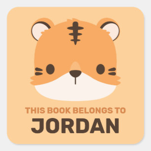Cute Tiger with Personalized Name Square Sticker