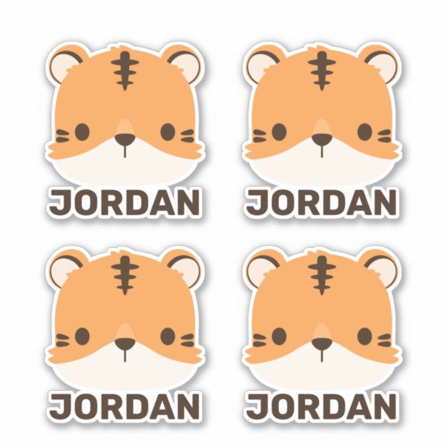 Cute Tiger with Personalized Name Sticker (Front)