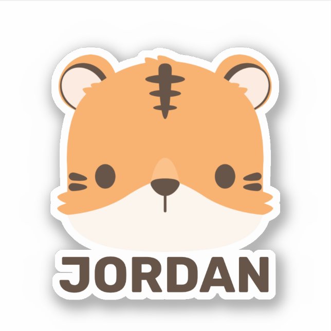 Cute Tiger with Personalized Name Sticker (Front)