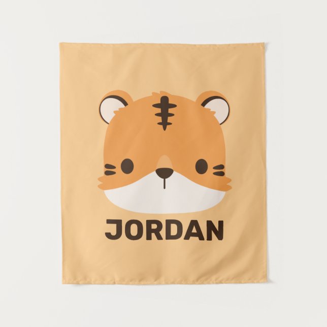 Cute Tiger with Personalized Name Tapestry (Front)