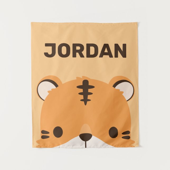 Cute Tiger with Personalized Name Tapestry (Front)