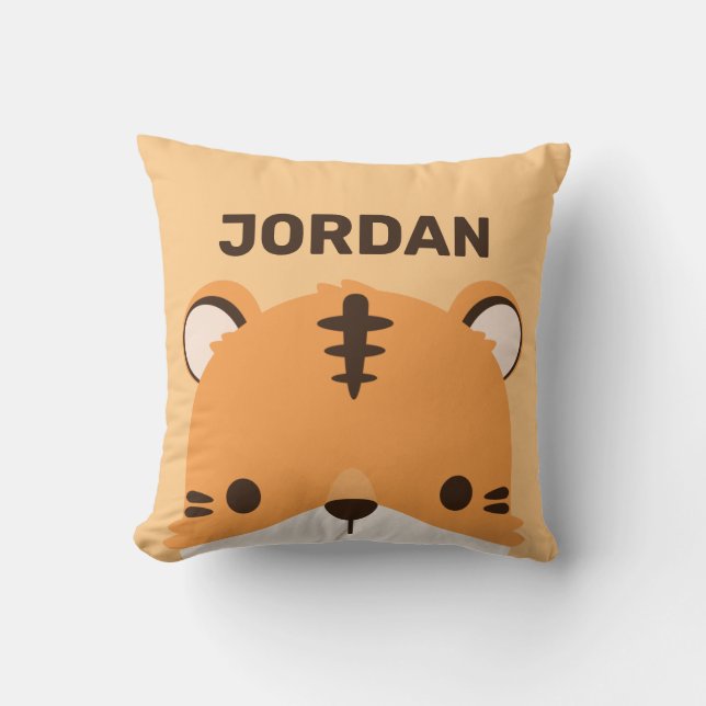 Cute Tiger with Personalized Name Throw Pillow (Front)