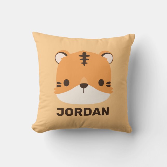 Cute Tiger with Personalized Name Throw Pillow (Front)